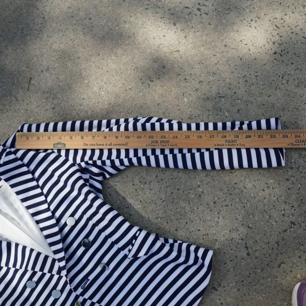 H&M Navy White Striped Blazer Gold Button Tailored Jacket Size 12 Preppy Work - Picture 9 of 15